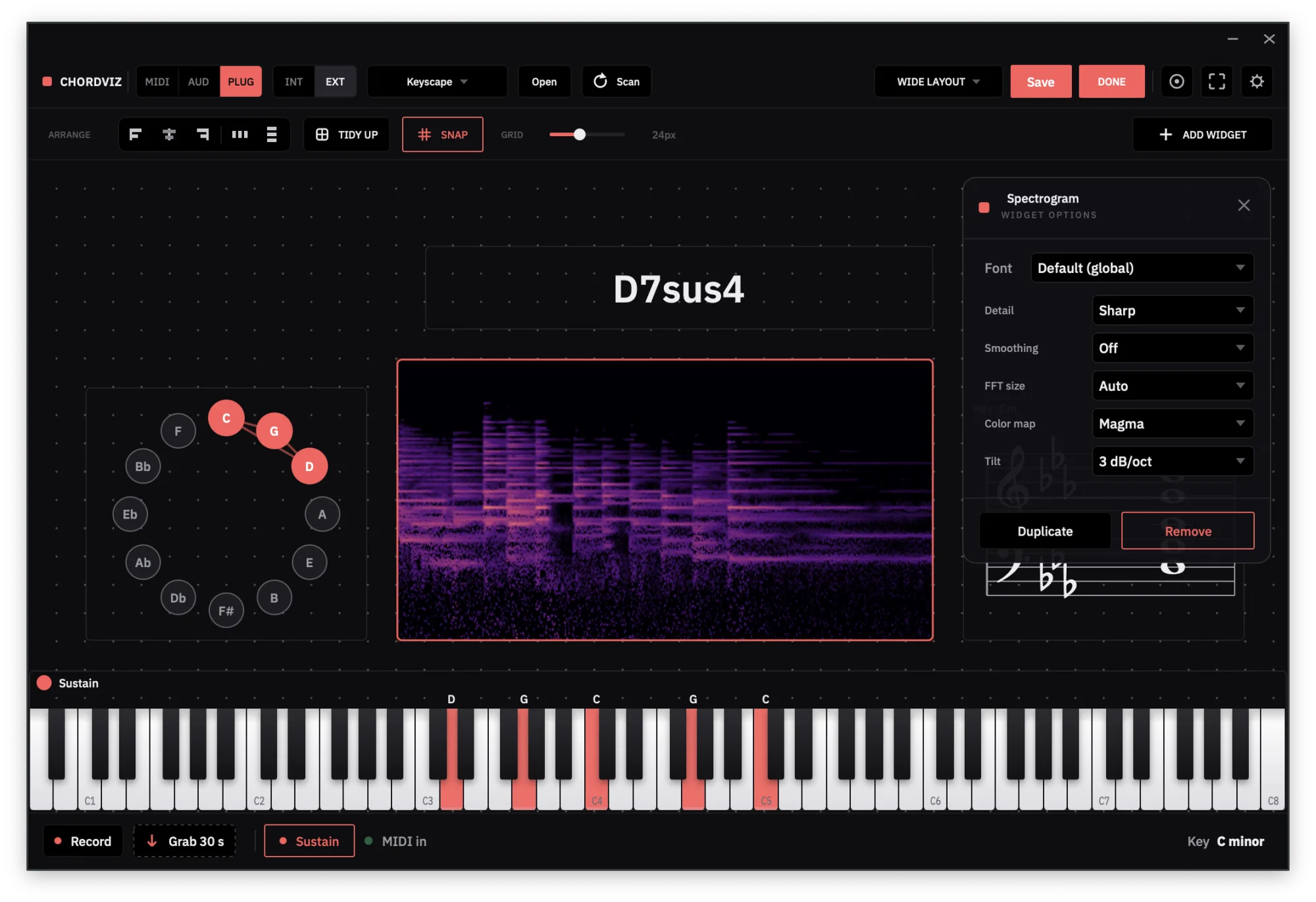 Edit Layout mode with widgets on a snap-to-grid canvas